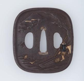 Tsuba with design of boatman and Fuji