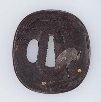 Tsuba with design of egret, stream and bamboo