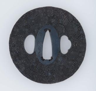 Tsuba with design of massed chrysanthemums