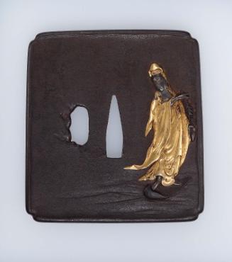 Tsuba with design of Kannon on a lotus petal