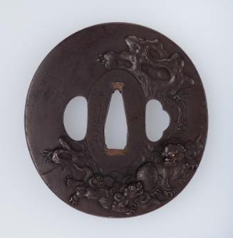 Tsuba with design of gamboling shishi