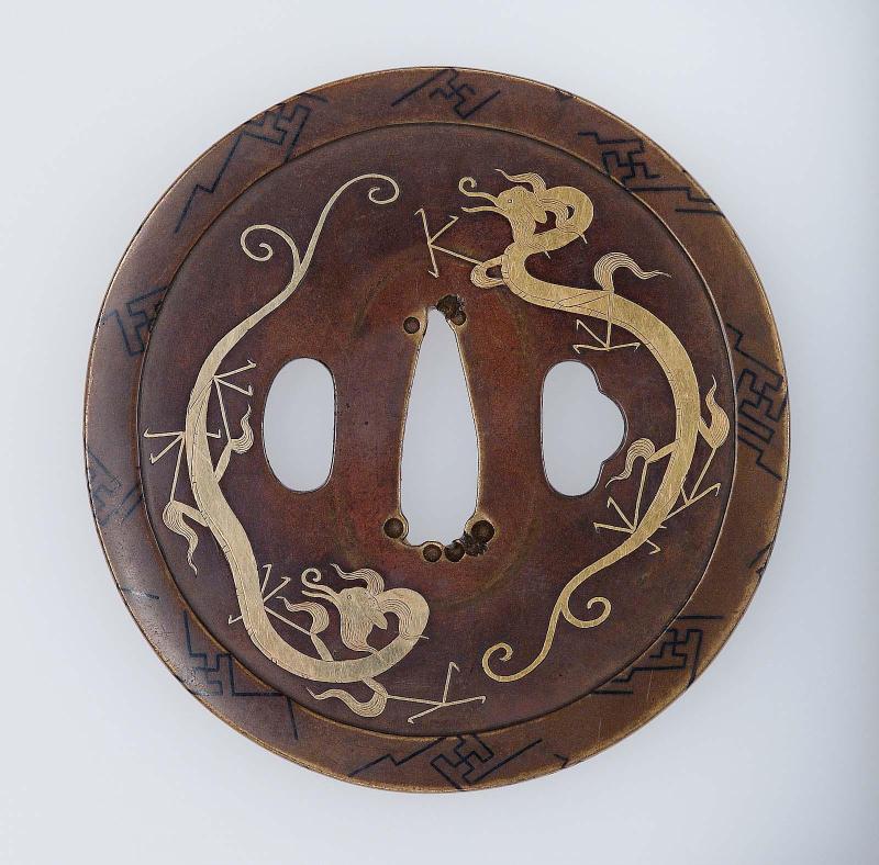 Tsuba with design of rain dragons