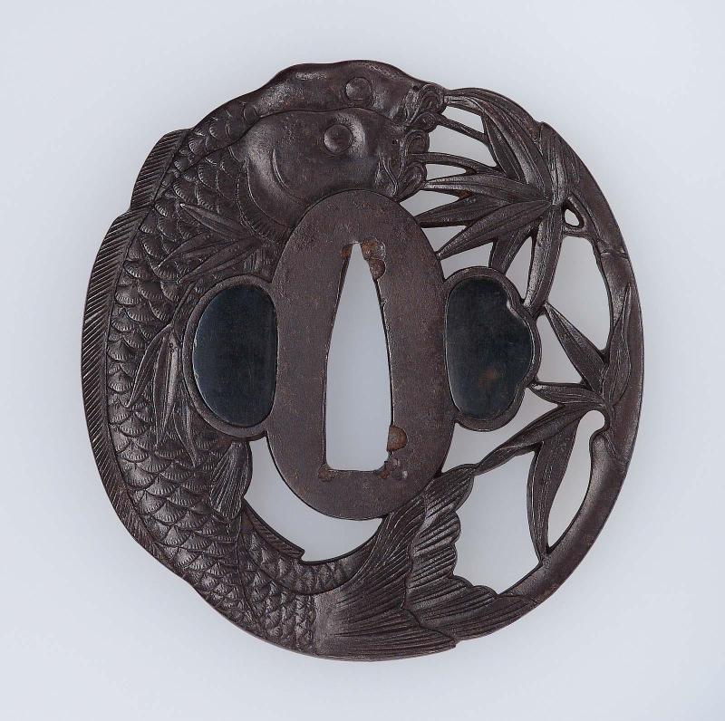 Tsuba with design of carp and bamboo