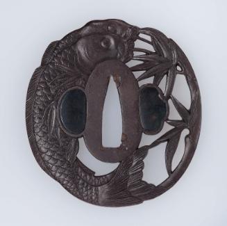 Tsuba with design of carp and bamboo