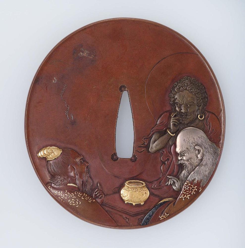 Tsuba with design of the Three Sake Tasters