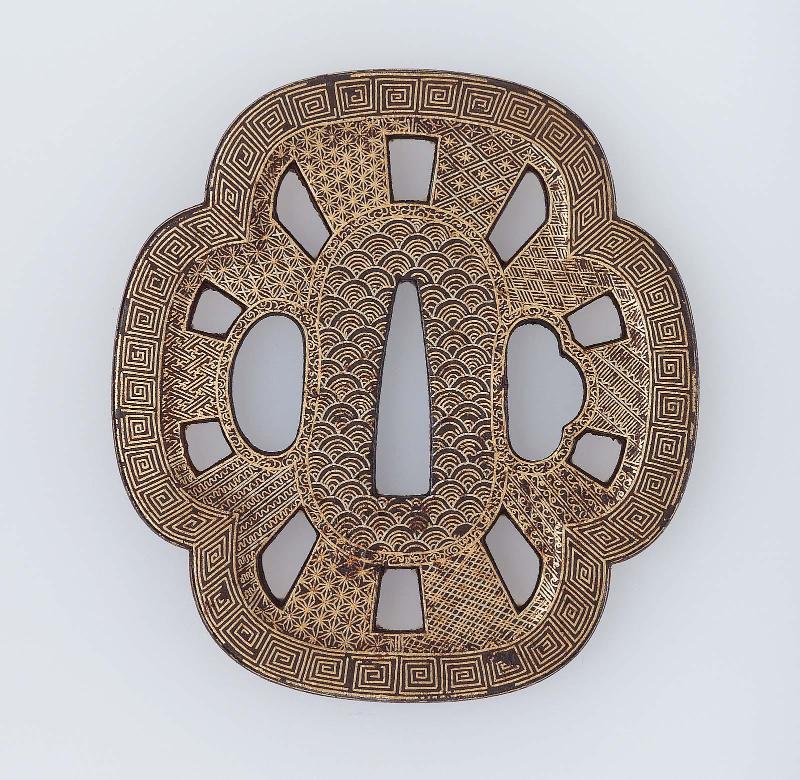 Tsuba with design of keyfret, seigaiha and other small patterns