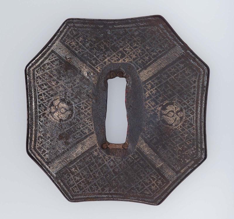 Tsuba with geometric designs and characters