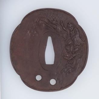 Tsuba with design of rakan riding a dragon