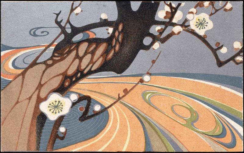 Blossoming Plum Tree by a River