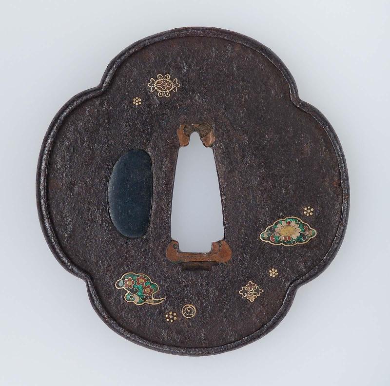 Tsuba with enameled ornament