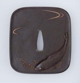 Tsuba with design of carp, weed and stream