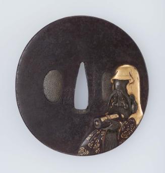 Tsuba with design of Jurojin holding a scroll