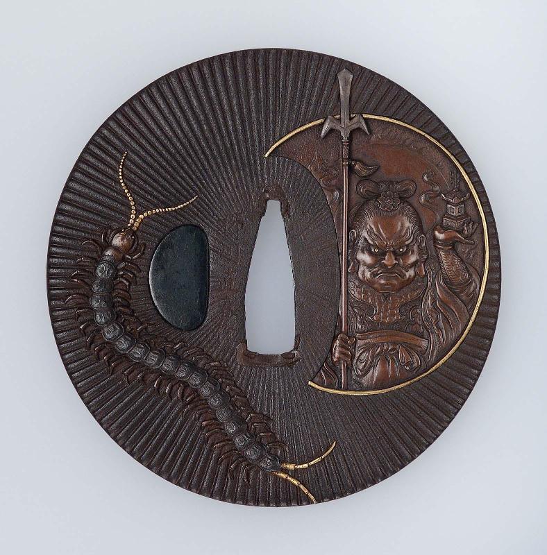 Tsuba with design of Bishamon and centipede