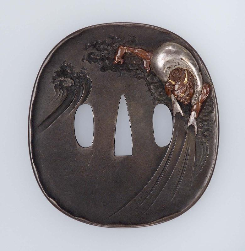 Tsuba with design of Futen releasing a storm