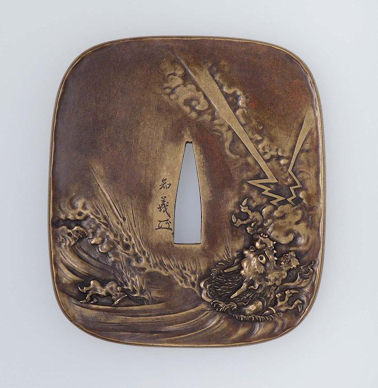 Tsuba with design of storm dragon