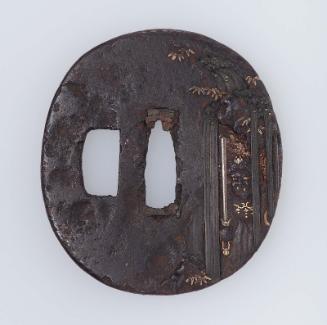 Tsuba with design of Fudo in a waterfall