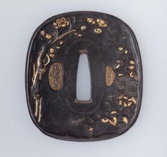 Tsuba with design of chrysanthemum and cherry