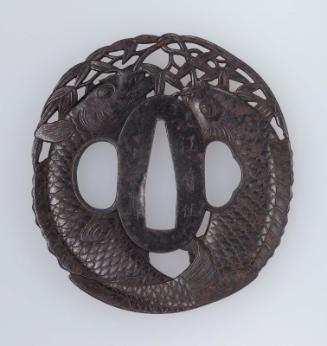 Tsuba with design of two carp and bamboo