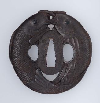 Tsuba with design of two carp and bamboo