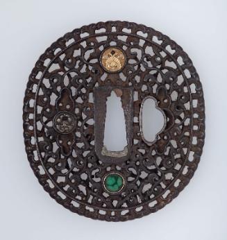 Tsuba with design of floral medallions within arabesques