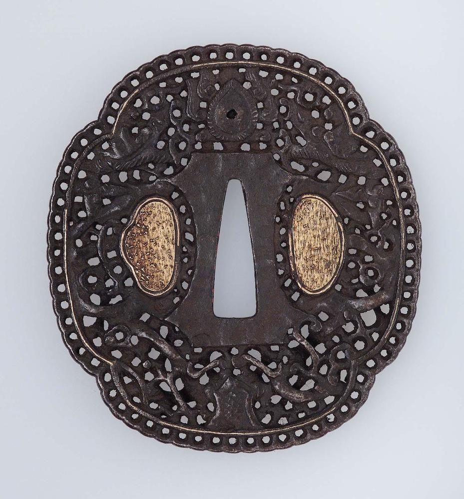 Tsuba with design of branches, foliage and medallions