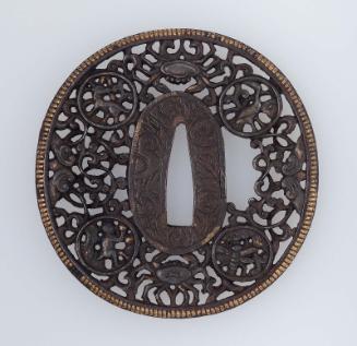 Tsuba with design of insects and creatures in roundels, with arabesques