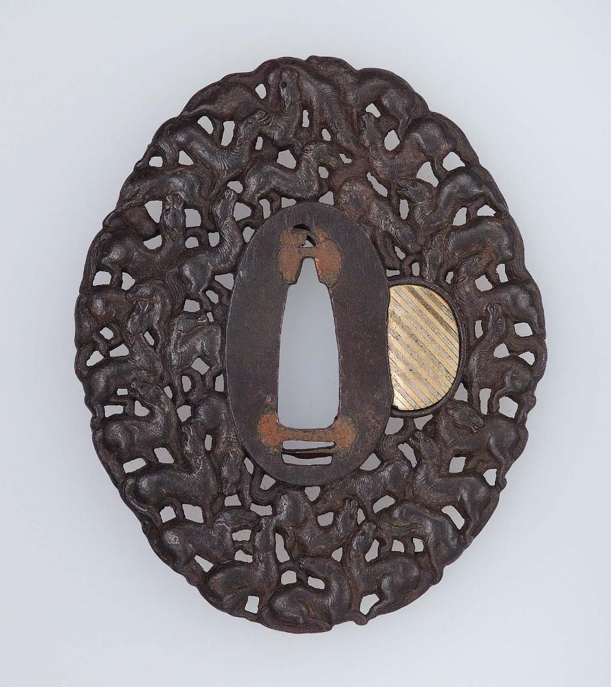 Tsuba with 'Hundred Horses' design