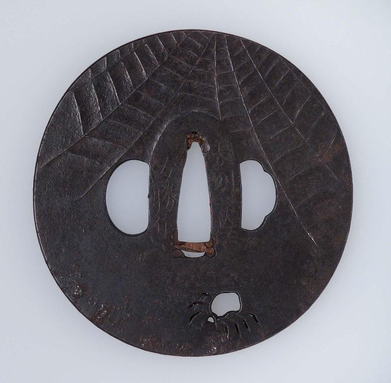 Tsuba with design of spider and web