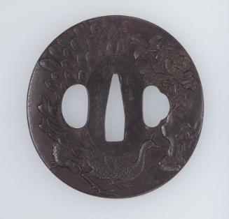 Tsuba with design of a pair of peacocks with peonies