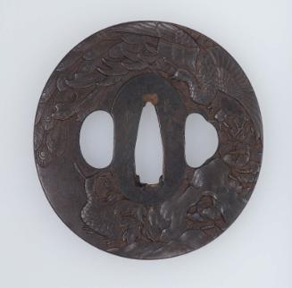 Tsuba with design of a pair of peacocks with peonies