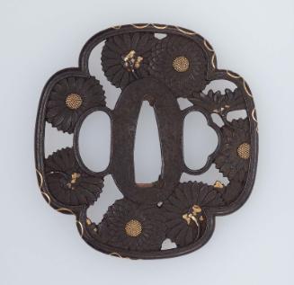 Tsuba with design of chrysanthemum heads