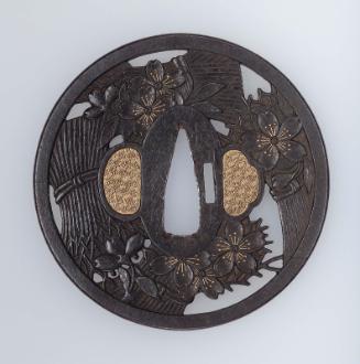 Tsuba with design of cherry blossoms and bundles of faggots