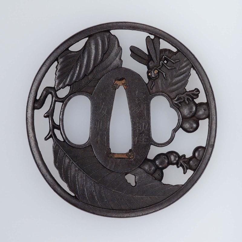 Tsuba with design of wasps and fruiting branches