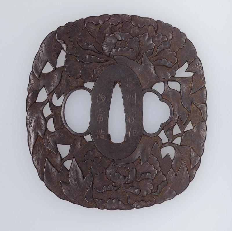 Tsuba with design of peonies
