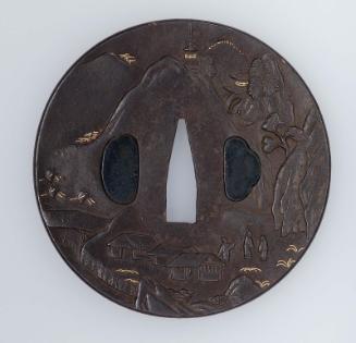 Tsuba with landscape design