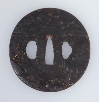 Tsuba with design of a landscape with two water-buffaloes