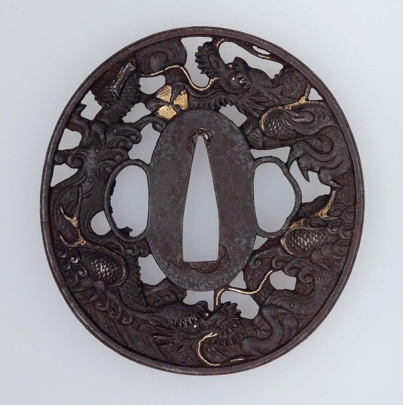 Tsuba with design of dragons and clouds
