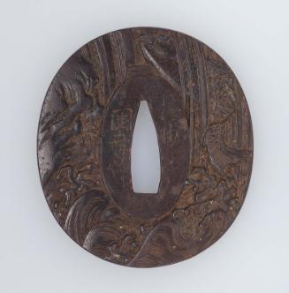 Tsuba with design of carp and waterfall
