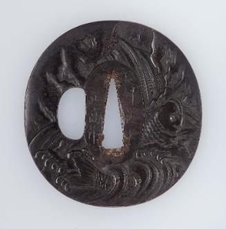 Tsuba with design of carp and waterfall