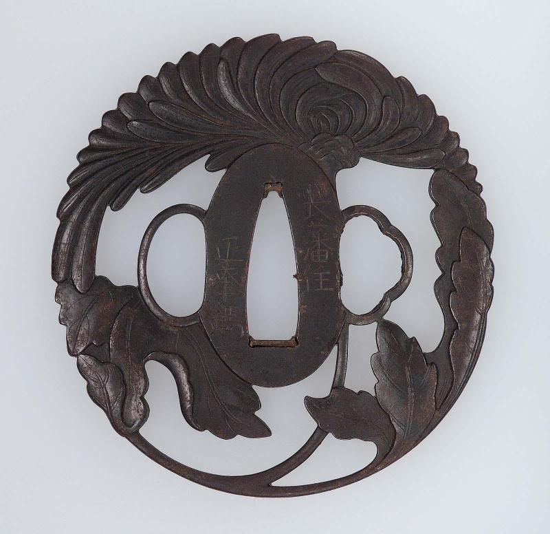 Tsuba with design of spider chrysanthemum