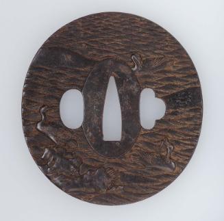 Tsuba with design of cormorants and waves