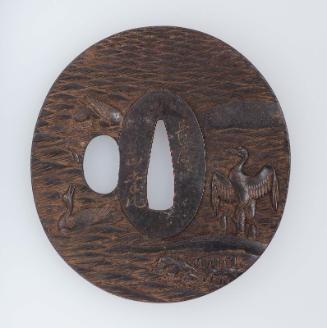 Tsuba with design of cormorants and waves