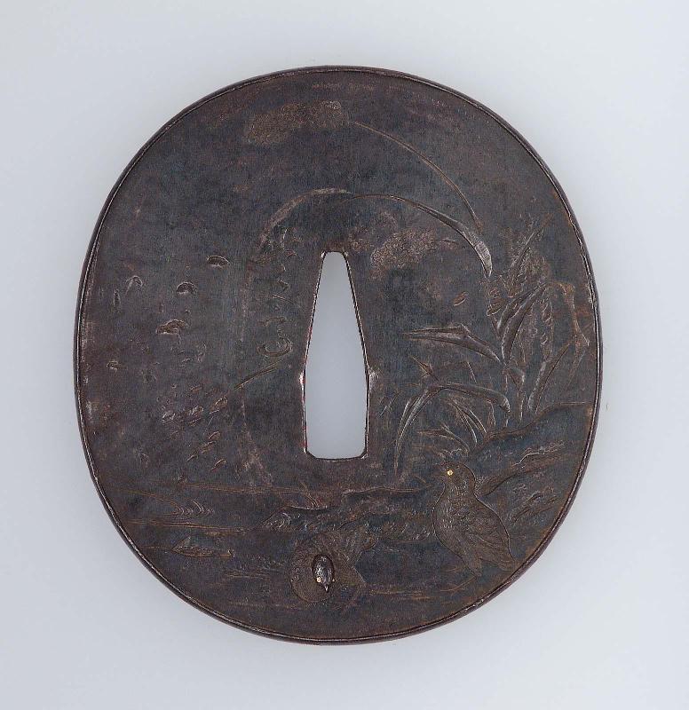Tsuba with design of quail and millet
