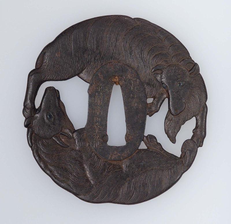 Tsuba with design of goats and young