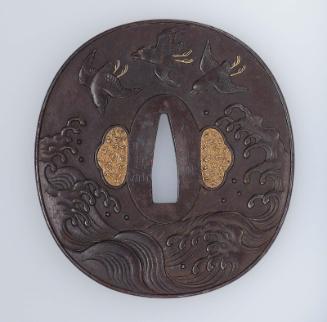 Tsuba with design of birds and waves