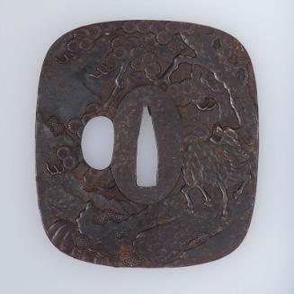 Tsuba with design of kirin and pine trees