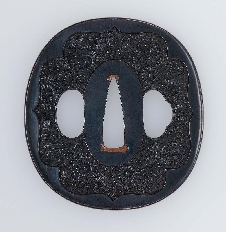 Tsuba with design of chrysanthemums