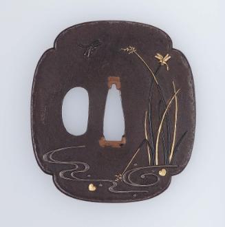 Tsuba with design of dragonflies, reeds and streams