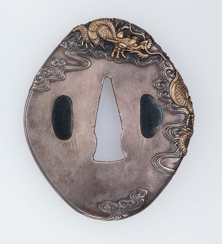Tsuba with design of dragon and clouds