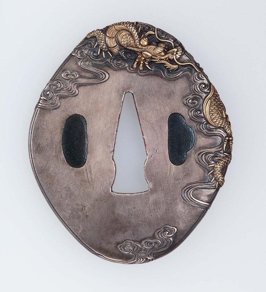 Tsuba with design of dragon and clouds